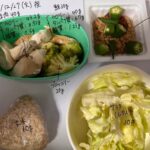 ダイエット・ボディメイク食事例（おくら納豆、レタス、玄米、胸肉、鮭、ブロッコリー）