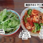 ダイエット・ボディメイク食事例（鶏団子のトマト煮、水菜、レタス）