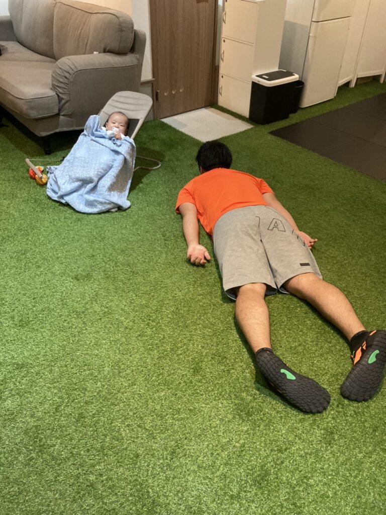 トレーニングで完全燃焼！やりきったお父さんと応援してたお子様の様子