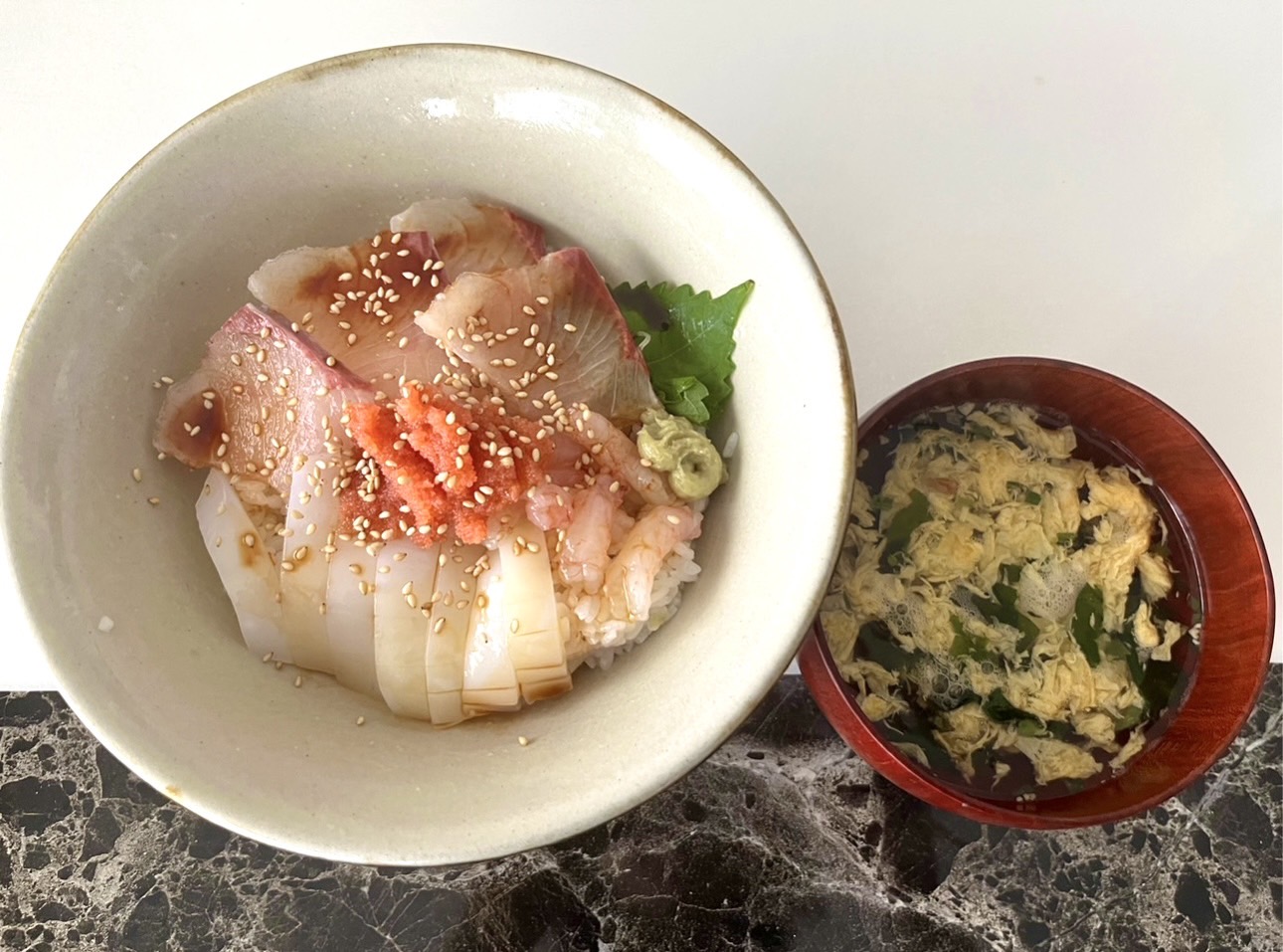 お魚の良いタンパク質に卵スープも足せてバランス良いダイエット食事例